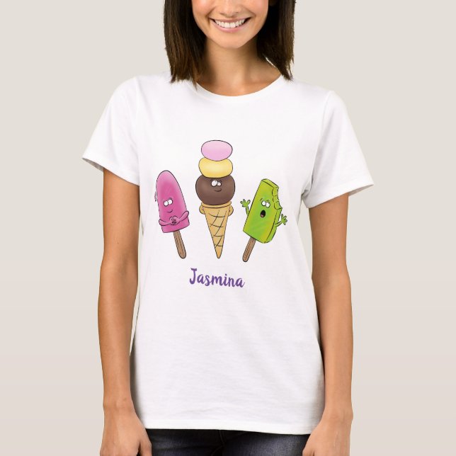 T-shirt Caricature drôles de glace popsicle dessin animé t (Devant)