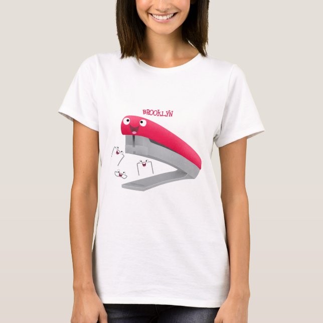 T-shirt Caricature en agrafeuse rouge pâle (Devant)