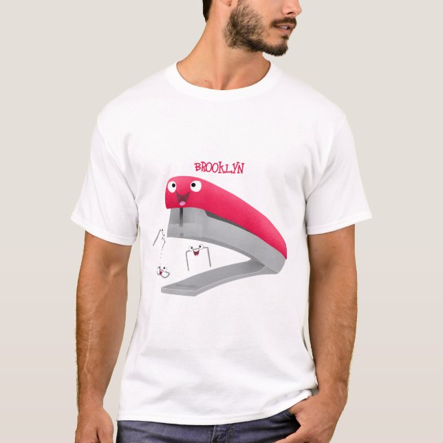 T-shirt Caricature en agrafeuse rouge pâle (Devant)