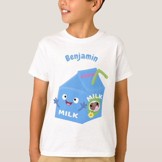 T-shirt Caricature en carton de lait joyeux (Devant)