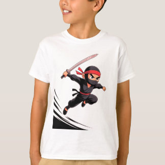 T-shirt Caricature mignonne Ninja Boy avec épée - Pose d'a