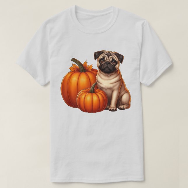 T-shirt Carlin adorable assis à côté des Citrouilles avec  (Design devant)