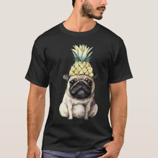 T-shirt Carlin aquarelle avec une couronne d'ananas. Carli
