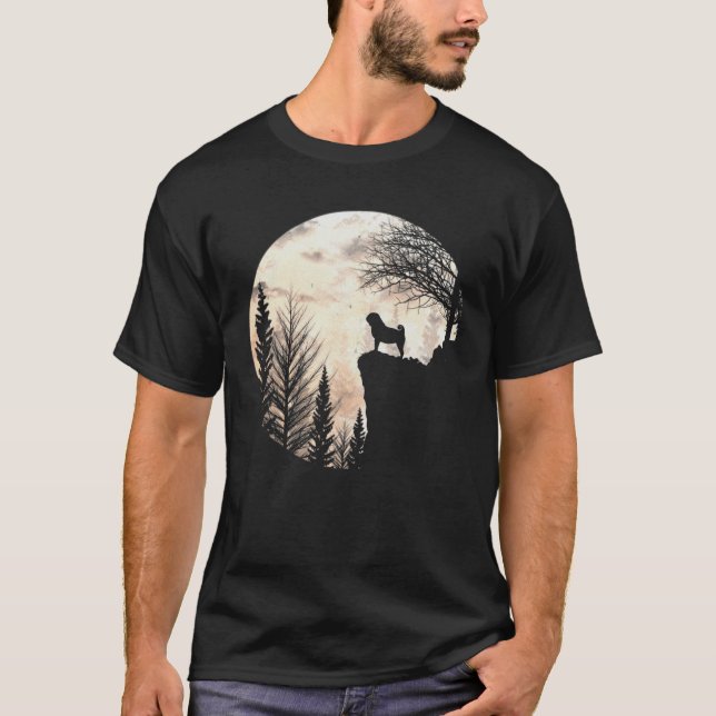 T-shirt Carlin Chien Et Lune Silhouette Drôle Halloween Co (Devant)