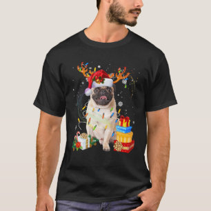 T-shirt Carlin Chien Reindeer Père Noël Noël Funny Chien P