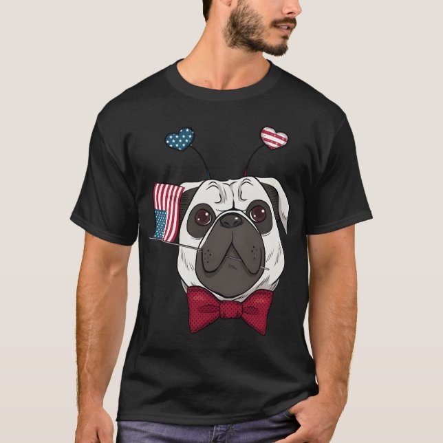 T-shirt Carlin chiens amoureux amis fille (Devant)