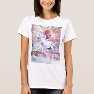 T-shirt Carlin de galaxie arc-en-ciel équitation licorne d