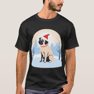 T-shirt Carlin de Noël avec chapeau de Père Noël sur fond