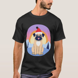 T-shirt Carlin de Noël avec chapeau de Père Noël sur fond