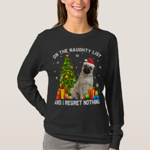 T-shirt Carlin de Noël Chien Xmas Naughty List & I Regret 