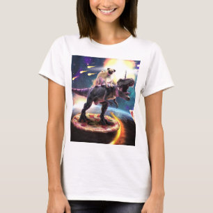 T-shirt Carlin équitation dinosaur licorne dans l'espace