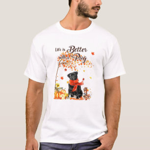 T-shirt Carlin érable Thanksgiving Day mignon chien automn
