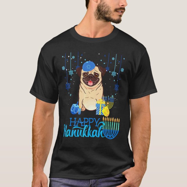 T-shirt Carlin juif Chien Menorah Casquette Chanukah Hanou (Devant)