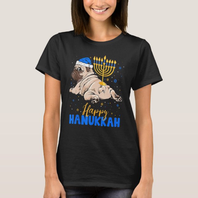 T-shirt Carlin juif Menorah Joyeux Hanoukka Chien Chanukah (Devant)