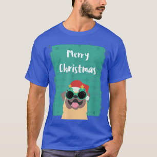 T-shirt Carlin mignon avec lunettes de soleil et Santa Hat