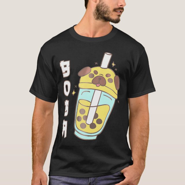 T-shirt Carlin mignon Boba Tea Kawaii Anime Japonais Drôle (Devant)