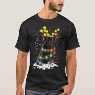 T-shirt Carlin noir clignotant Joli chien de Noël Carlin N