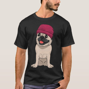 T-shirt Carlin portant Beanie mignon Cool chien Knit Casqu