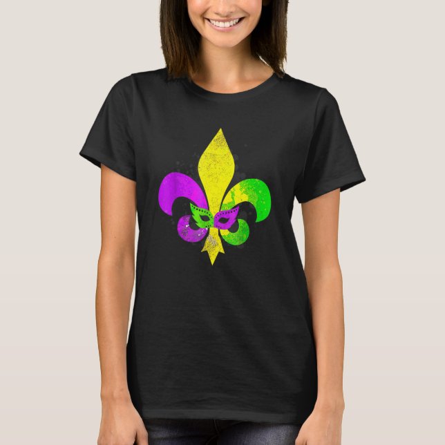 T-shirt Carnaval Mardi Gras Mask Fleur de Lis New Orleans (Devant)