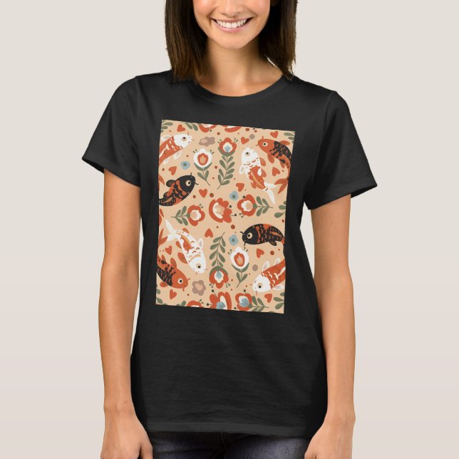 T-shirt Carpe Koi motif sans couture dans le style de l'ar (Devant)