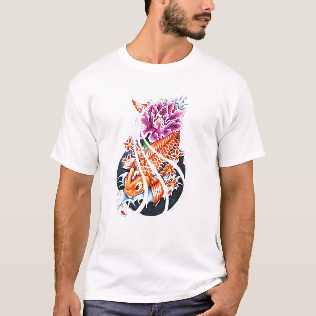 T-shirt Carpe orange japonaise orientale fraîche Lotus de (Devant)