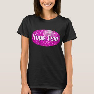 T-shirt Carreaux Disco Rose 'Your Text' oval dames noir