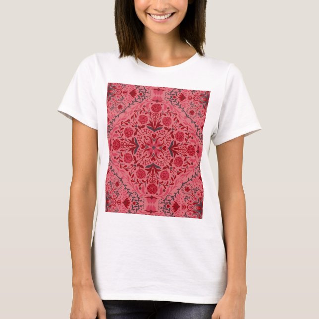 T-shirt Carreaux floraux en rouge et pastèque rose (Devant)