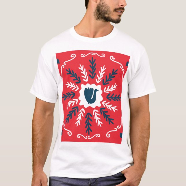 T-shirt Carrelage de Noël Folk Doodle Art (Devant)