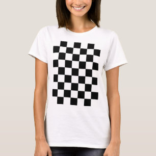 T-shirt Carrés à dames géométriques rétro noir et blanc