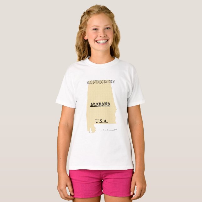 T-shirt - Carte Alabama avec ville (Devant entier)