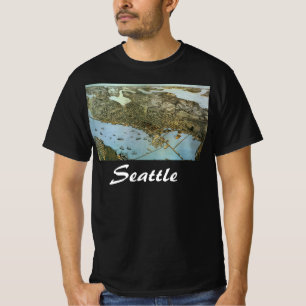 T-shirt Carte ancienne vue aérienne de la ville de Seattle
