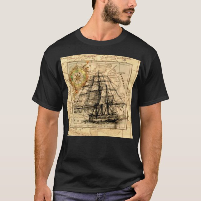 T-shirt Carte antique de bateau (Devant)