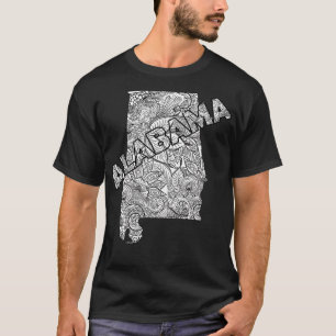 T-shirt Carte artistique Mandala de l'Alabama avec texte e