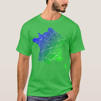 T-shirt Carte d'art de mandala colorée France avec texte e