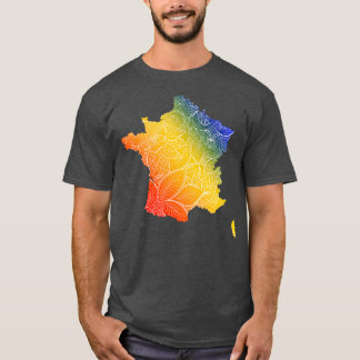 T-shirt Carte d'art de mandala colorée France avec texte e