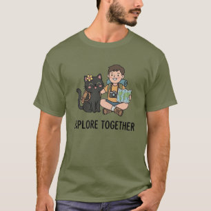 T-shirt Carte d'aventure de garçon de chat noir de dessin