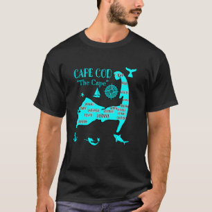 T-shirt Carte de Cape Cod Symboles nautiques bleu aqua Poi