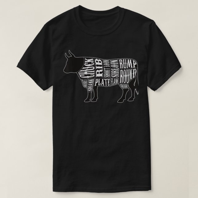 T-shirt Carte de découpe de la viande de boeuf de vache à  (Design devant)