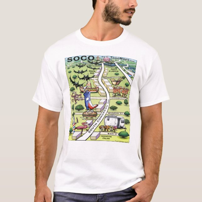 T-shirt Carte de dessin de South Congress Ave ATX (Devant)