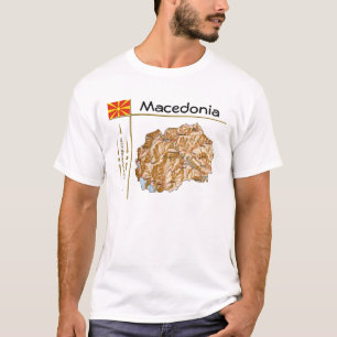 T-shirt Carte de la Macédoine du Nord + Drapeau + Titre T