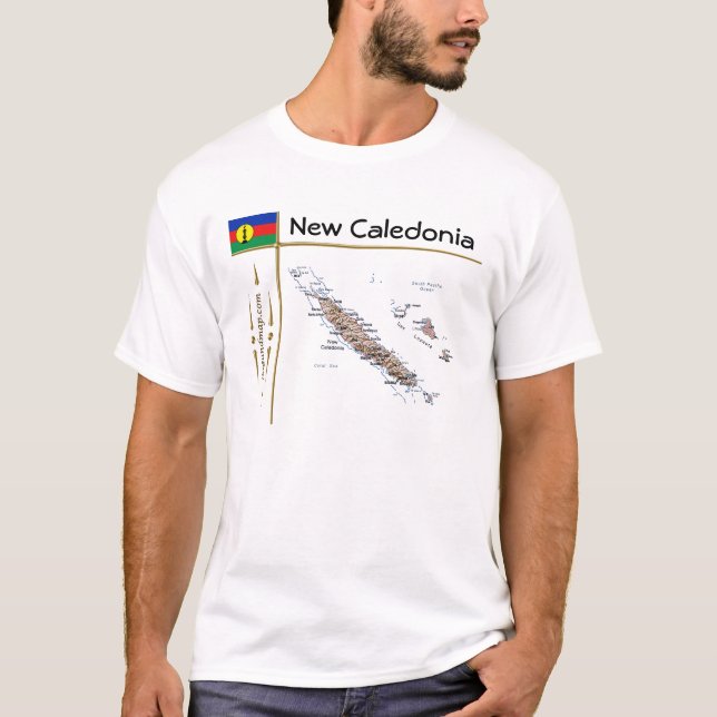 T-shirt Carte de la Nouvelle-Calédonie + Drapeau + Titre T (Devant)