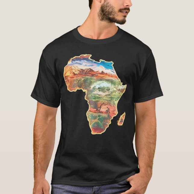 T-shirt Carte de l'Afrique Vert Jaune Rouge Fière Africain (Devant)