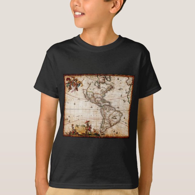 T-shirt Carte de l'Antique Amérique du Nord et du Sud (Devant)