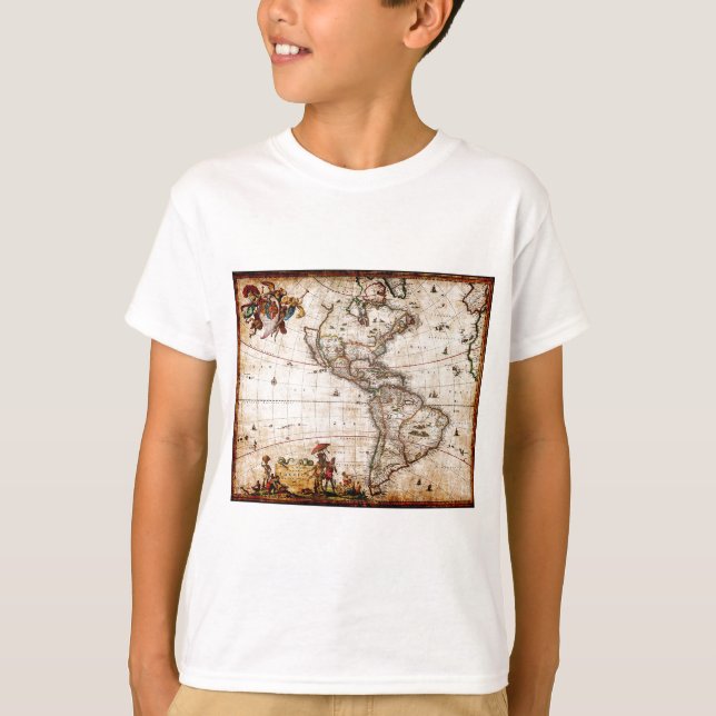T-shirt Carte de l'Antique Amérique du Nord et du Sud (Devant)