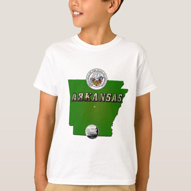 T-shirt Carte de l'Arkansas, sceau et quartier des Faux (Devant)