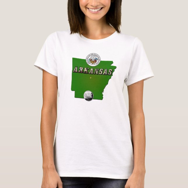 T-shirt Carte de l'Arkansas, sceau et quartier des Faux (Devant)
