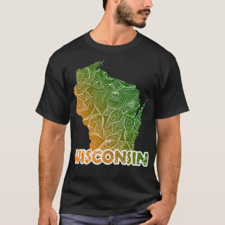 T-shirt Carte de l'art de mandala coloré du Wisconsin avec