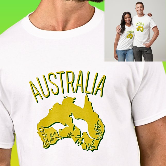 T-shirt Carte de l'Australie verte jaune avec Kangaroos lu (Créateur téléchargé)