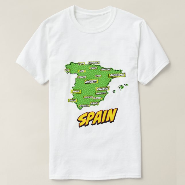 T-shirt Carte de l'Espagne illustrée par Pop Art (Design devant)