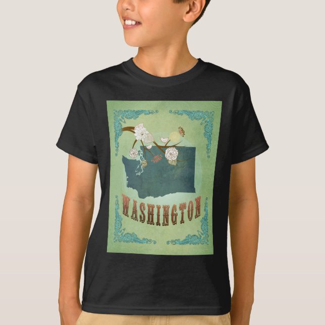 T-shirt Carte de l'état de Washington - Vert (Devant)